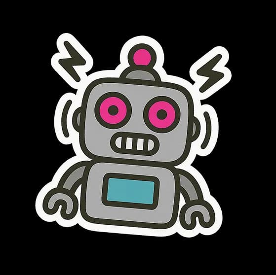 Animated robot with lightning bolts