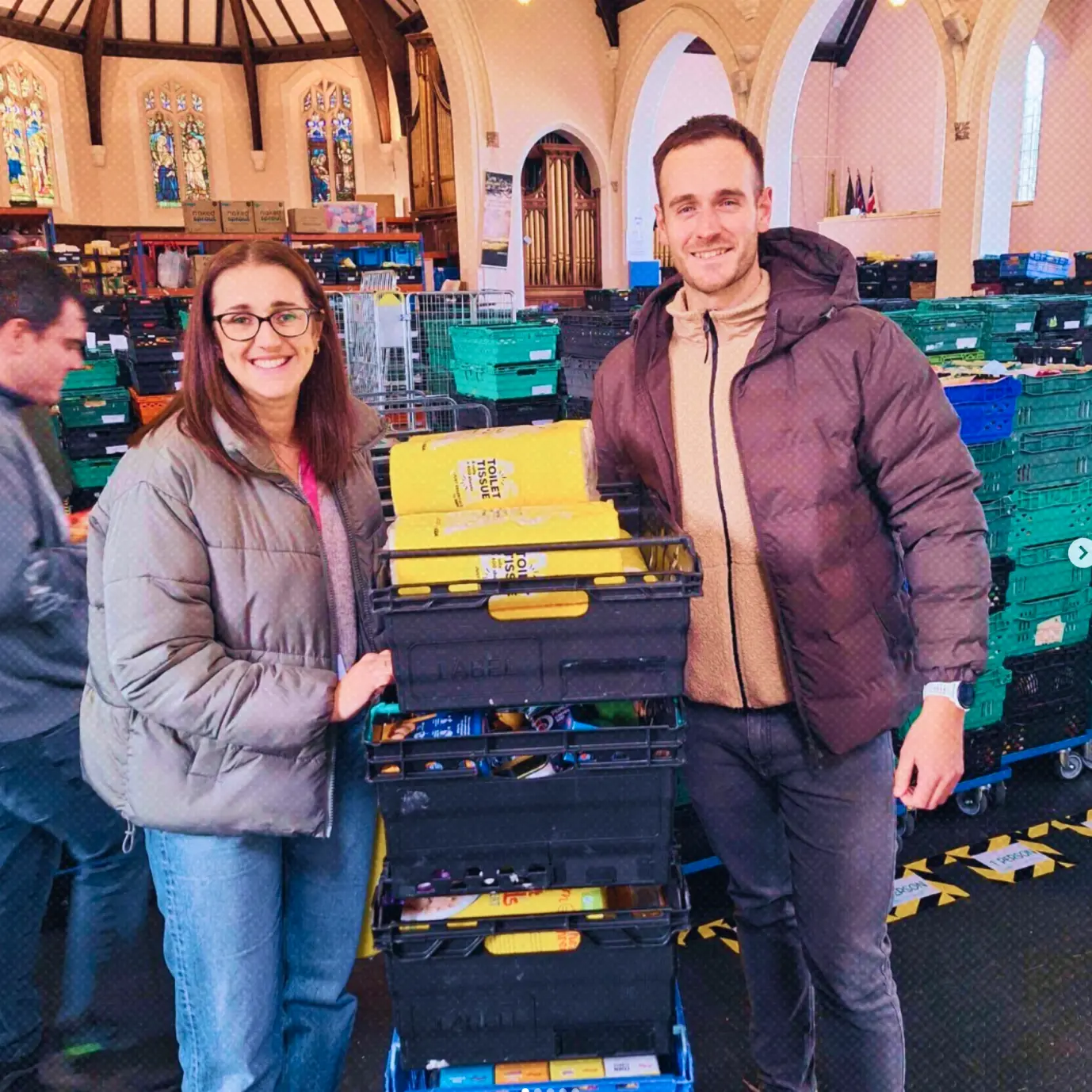 Team volunteering at food bank