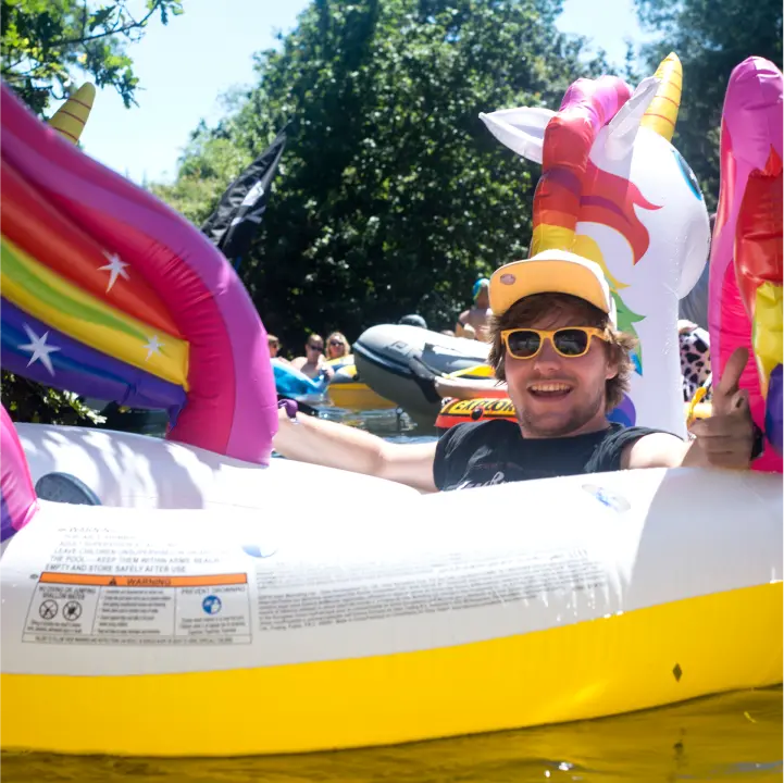 Team water activity with inflatables