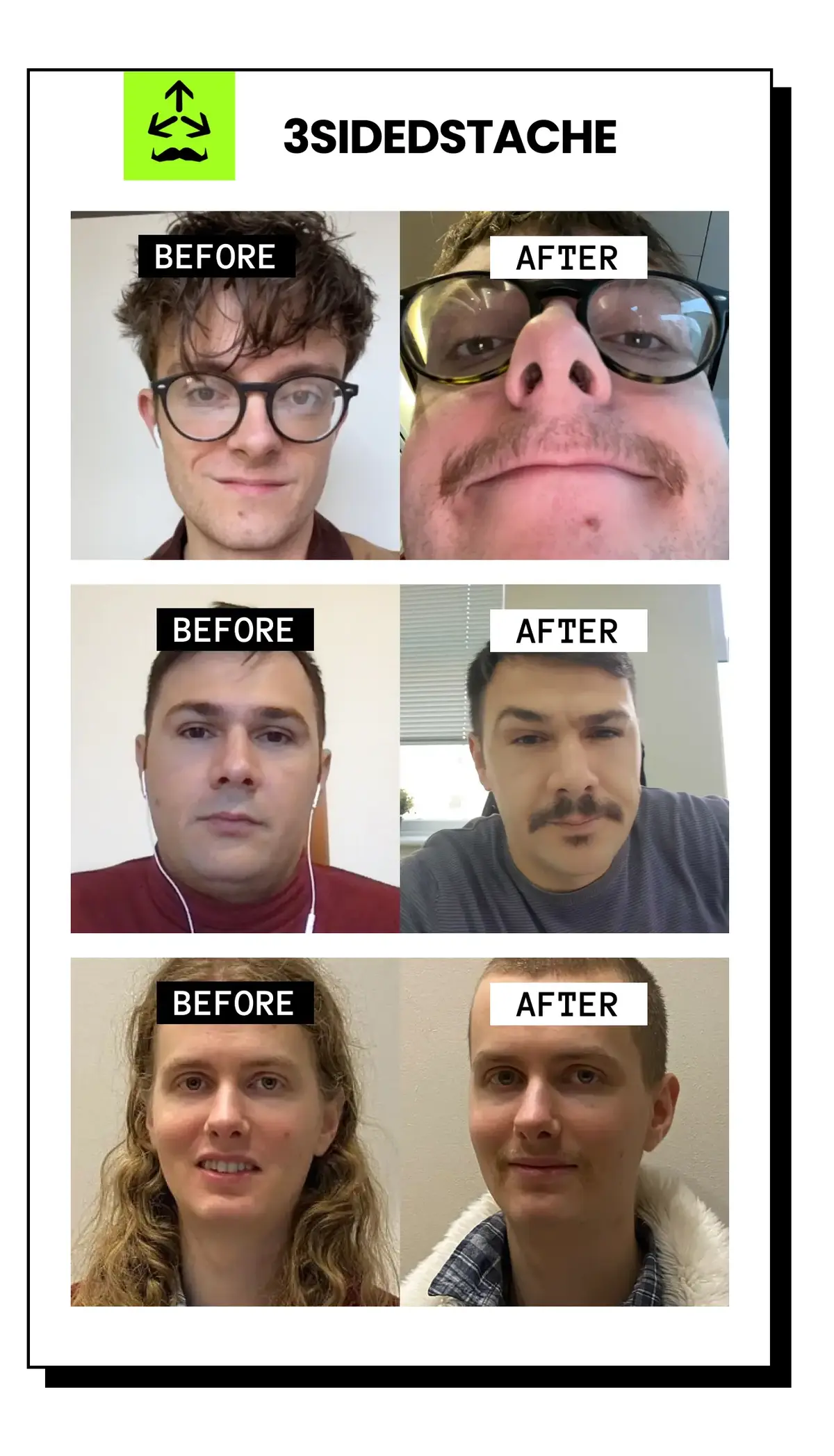 Before and after photos from our Cubies. Before they are bared faced, and after they each have some glorious facial hair!