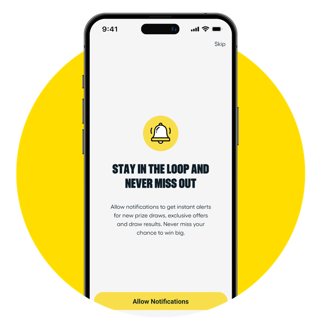 IPhone on Yellow circle. Screen shows the option to turn notifications on