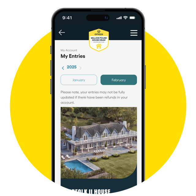 IPhone on yellow circle. Screen shows what house draws the user has entered.