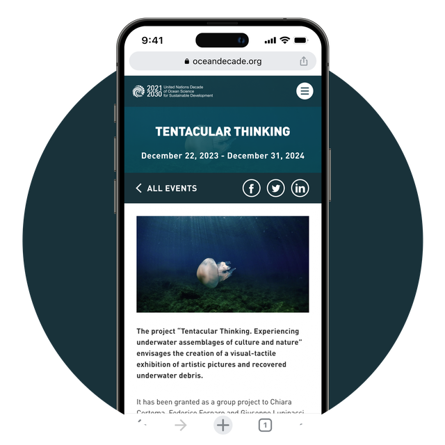 Phone screen showing the Ocean Decade 'Events' view.