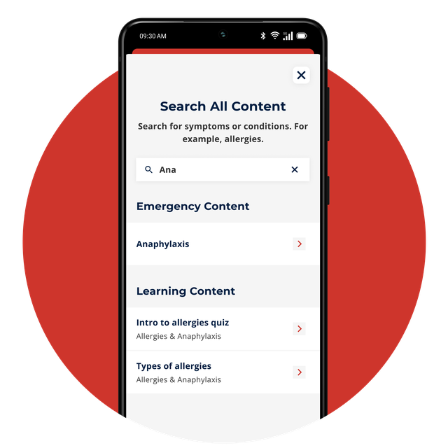 Phone screen displaying the different content available in the app.