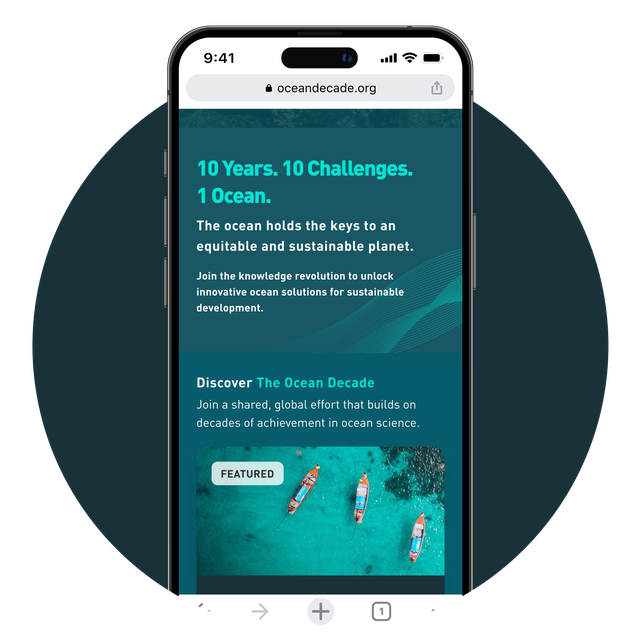 Phone screen showing the Ocean Decade homepage.