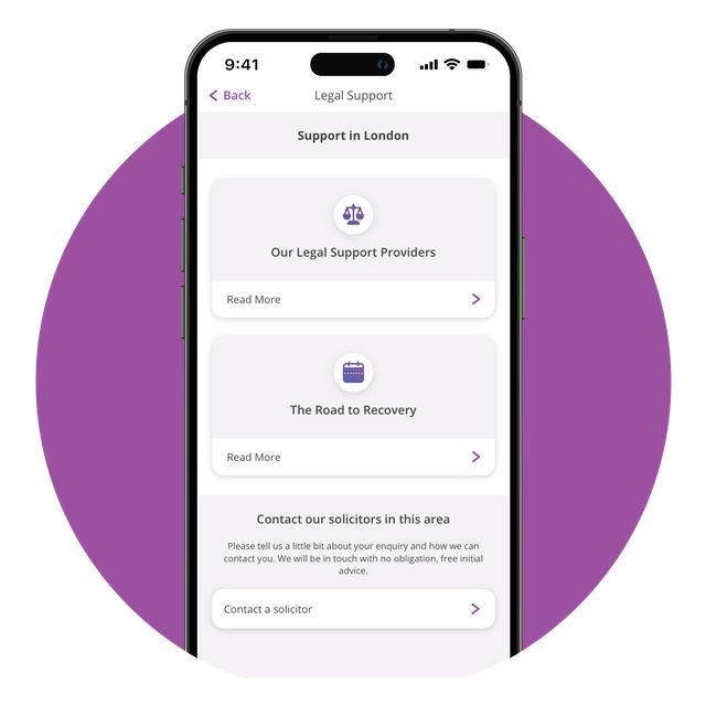 Phone screen displaying the links in the app to additional support and resources.