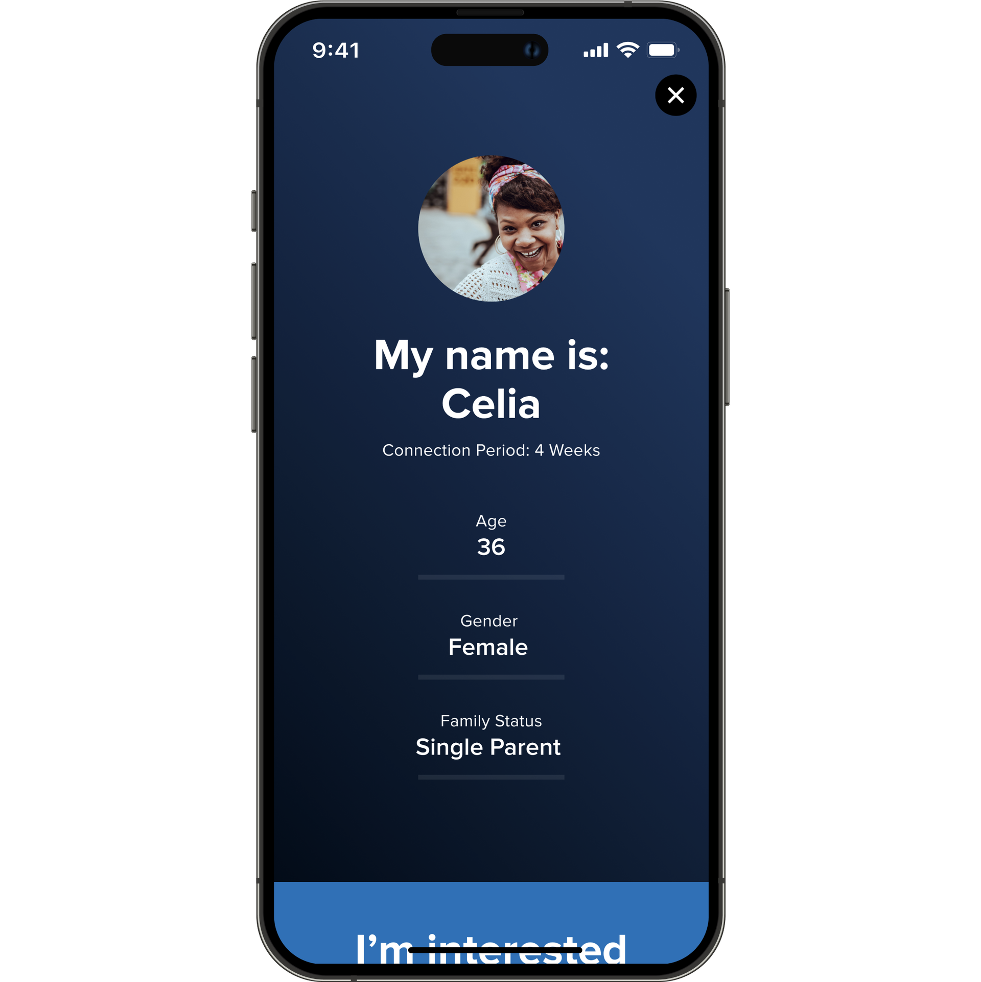 App screen showing a profile in the app.