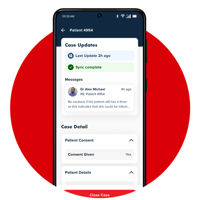 App showing Virtual Doctors Case Updates view.