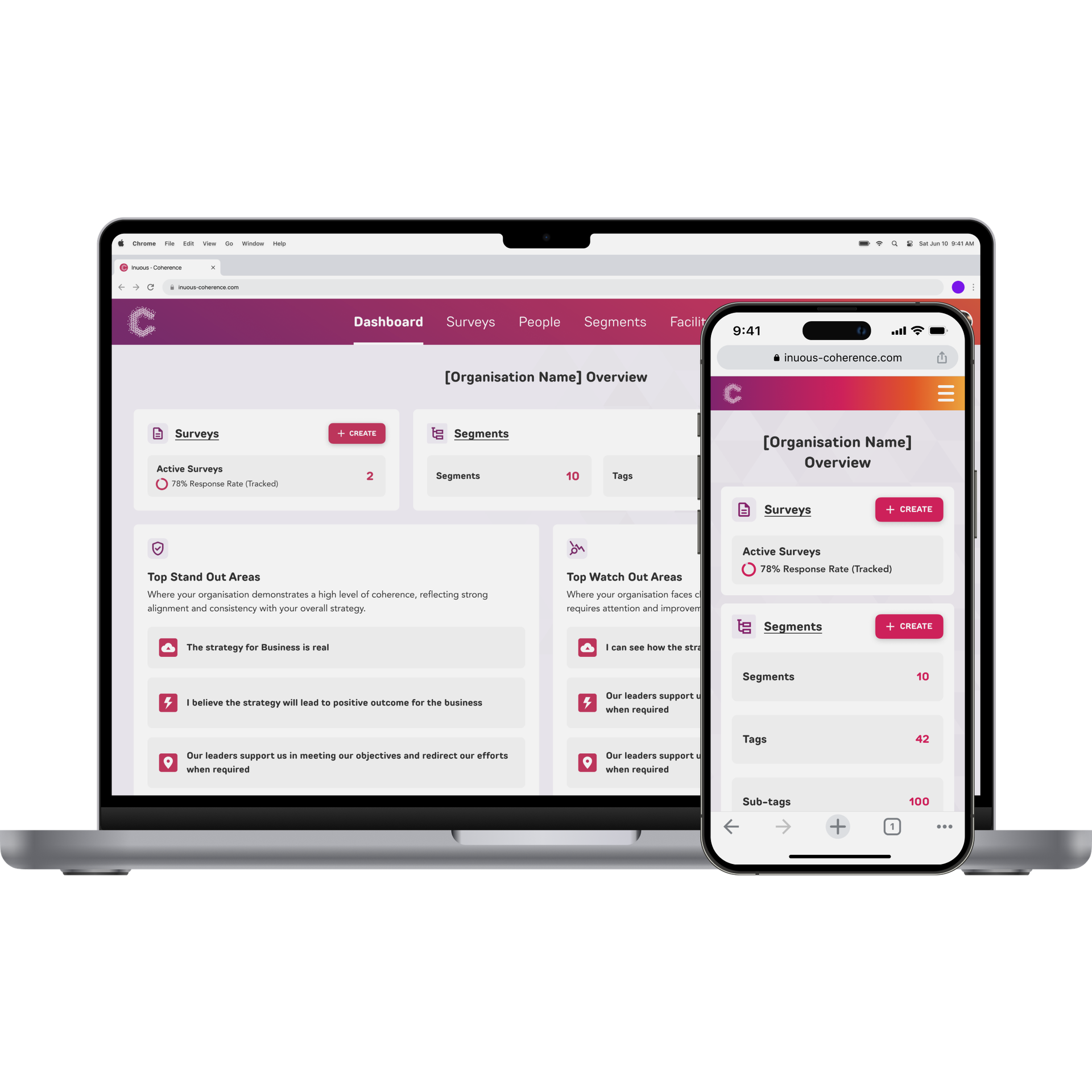 Laptop and phone screen both showing the platform.