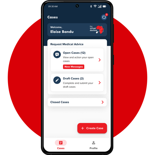 App showing Virtual Doctors homescreen.