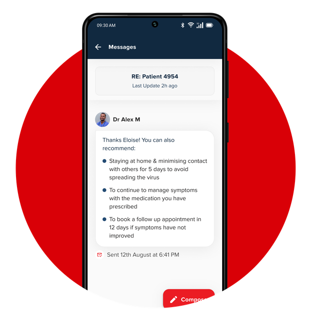 App showing Virtual Doctors messages feature.