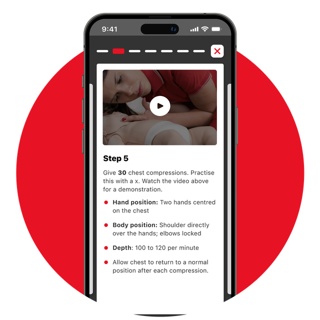 Phone screen displaying the step by step first aid guides in the app.
