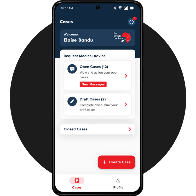 App showing Virtual Doctors homescreen.