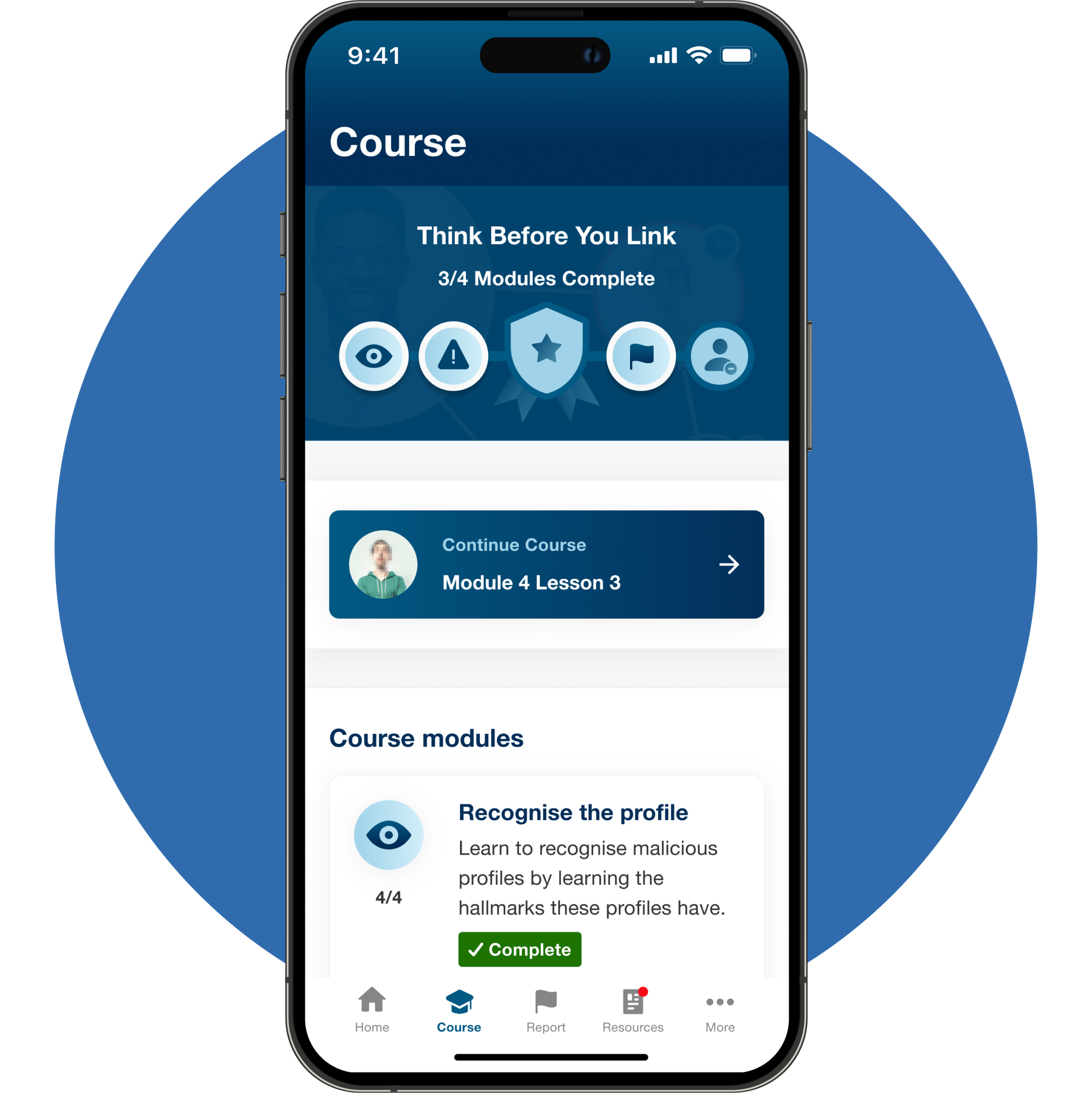 App displaying the Courses page.
