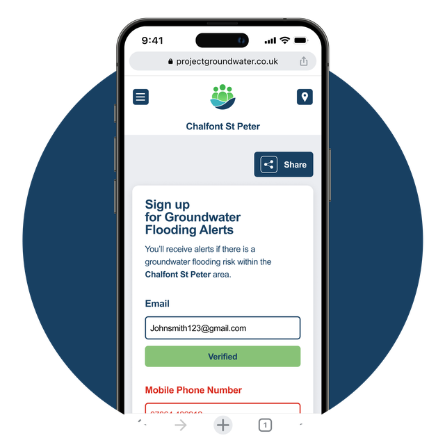 App showing the ability to sign up to alerts via email and phone number.