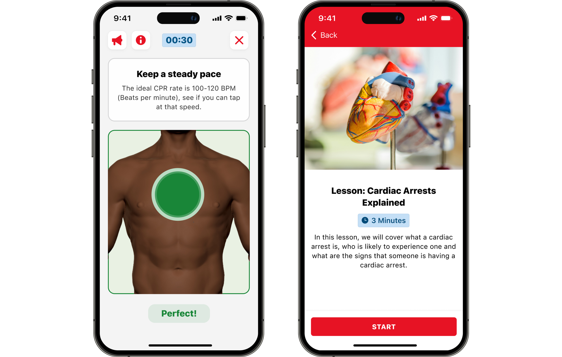 Two phone screens displaying the app interface.