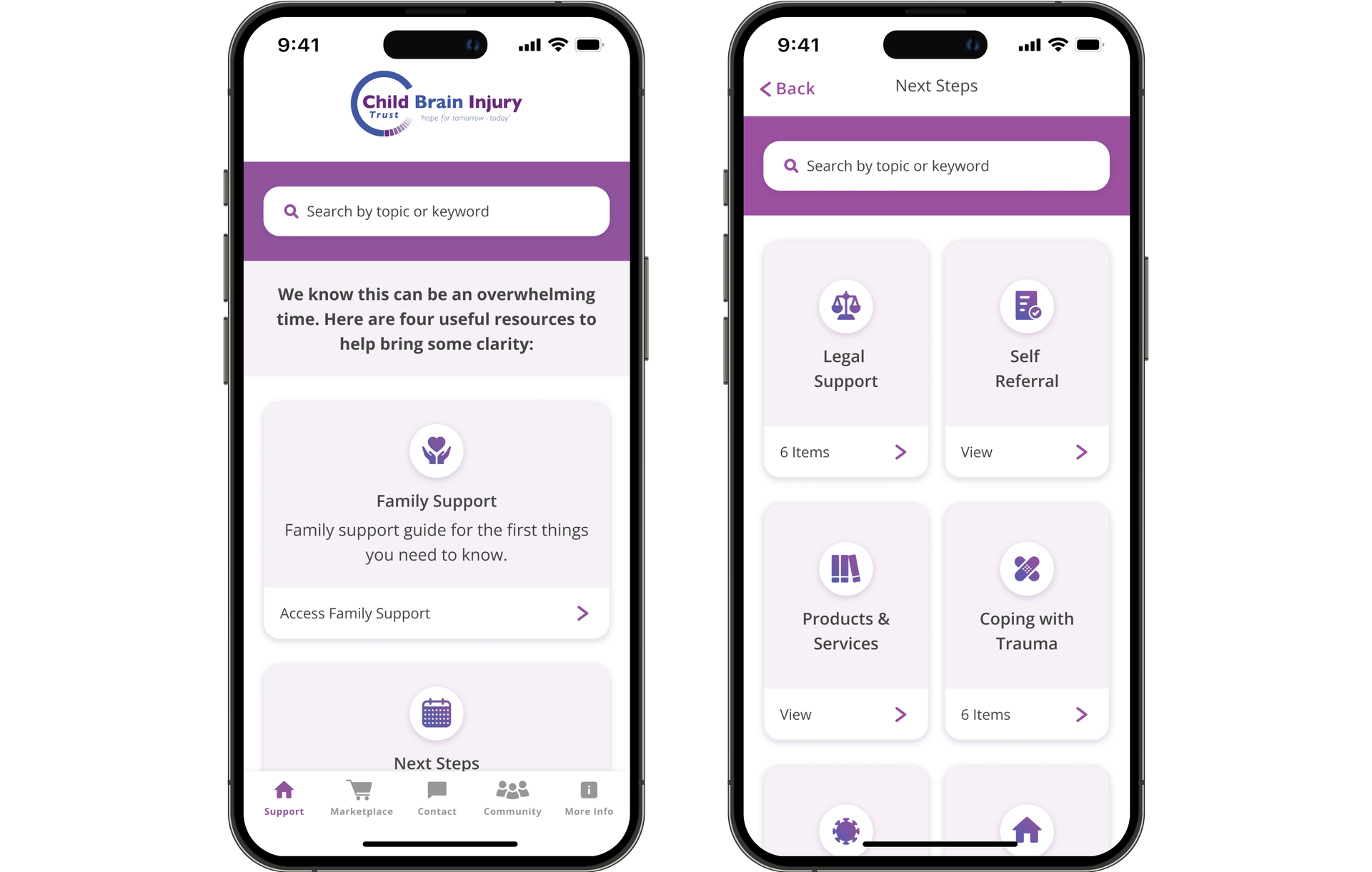 Two phone screen displaying the app interface.