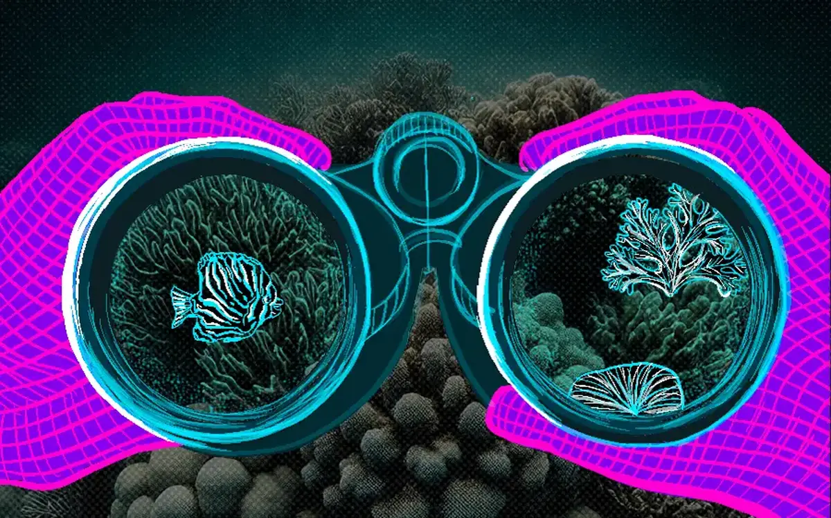 Ocean life viewed through binoculars.