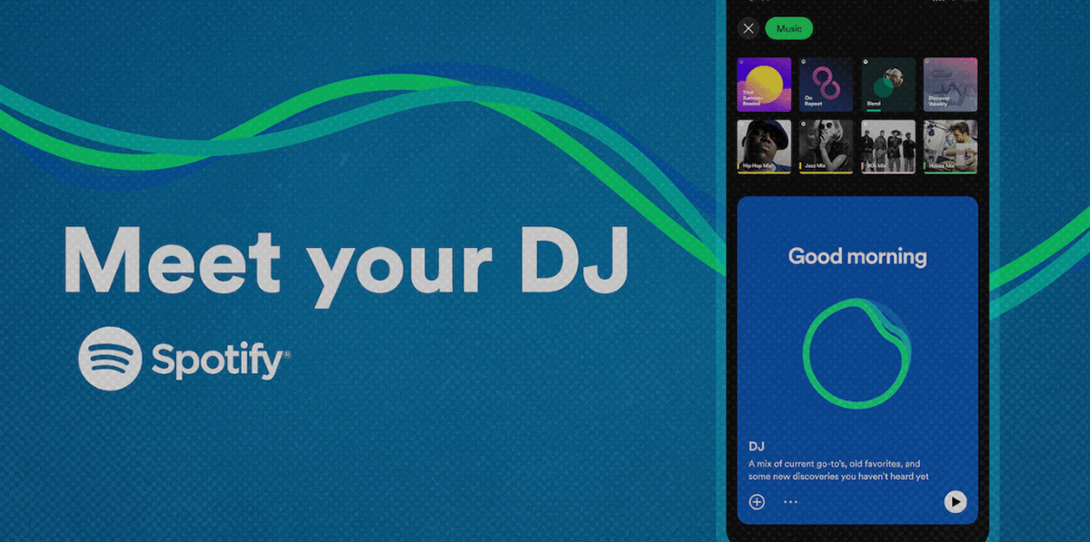 Graphic showcasing Spotify's DJ AI